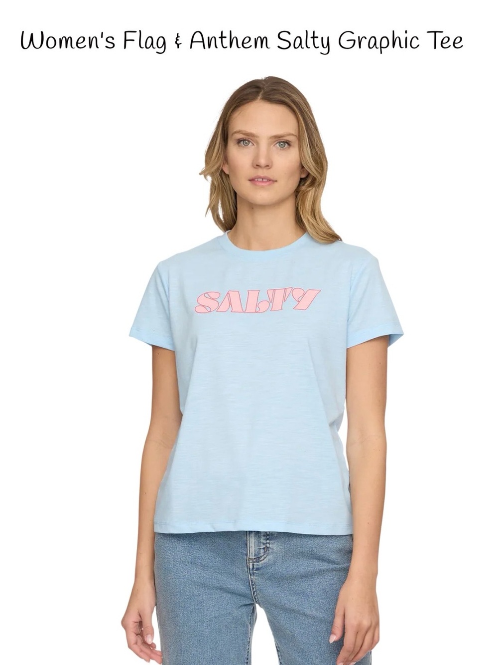 Flag & Anthem Women's 'Salty' Graphic Tee - Light Blue Pink Logo PTP 21”-23”